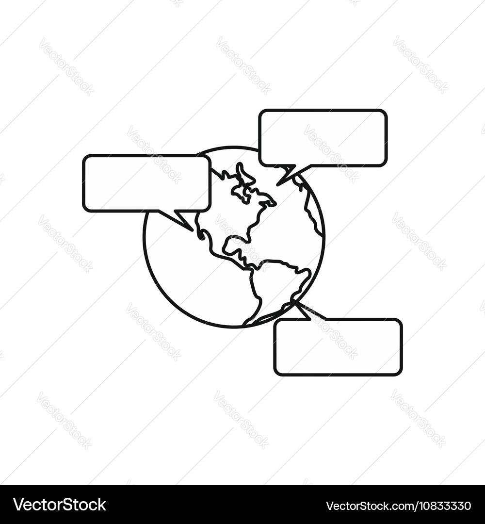 Globe and empty speech bubbles icon outline style vector image