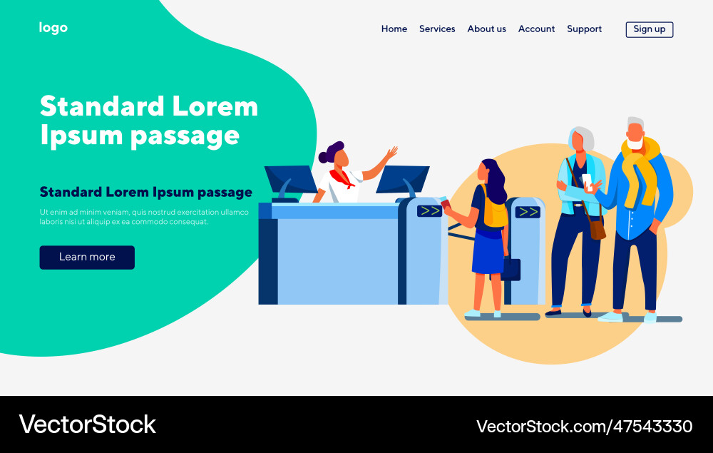 Group of passengers standing in queue to counter Group of passengers standing in queue to counter vector image