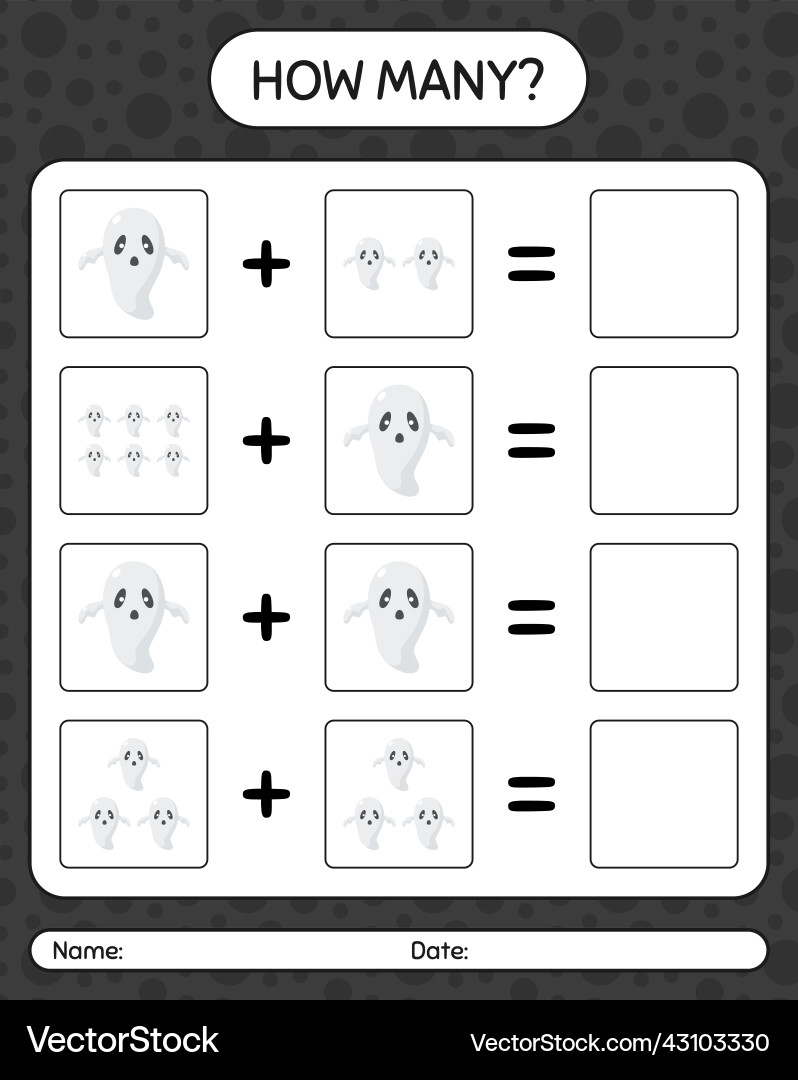 How many counting game with ghost worksheet How many counting game with ghost worksheet vector image