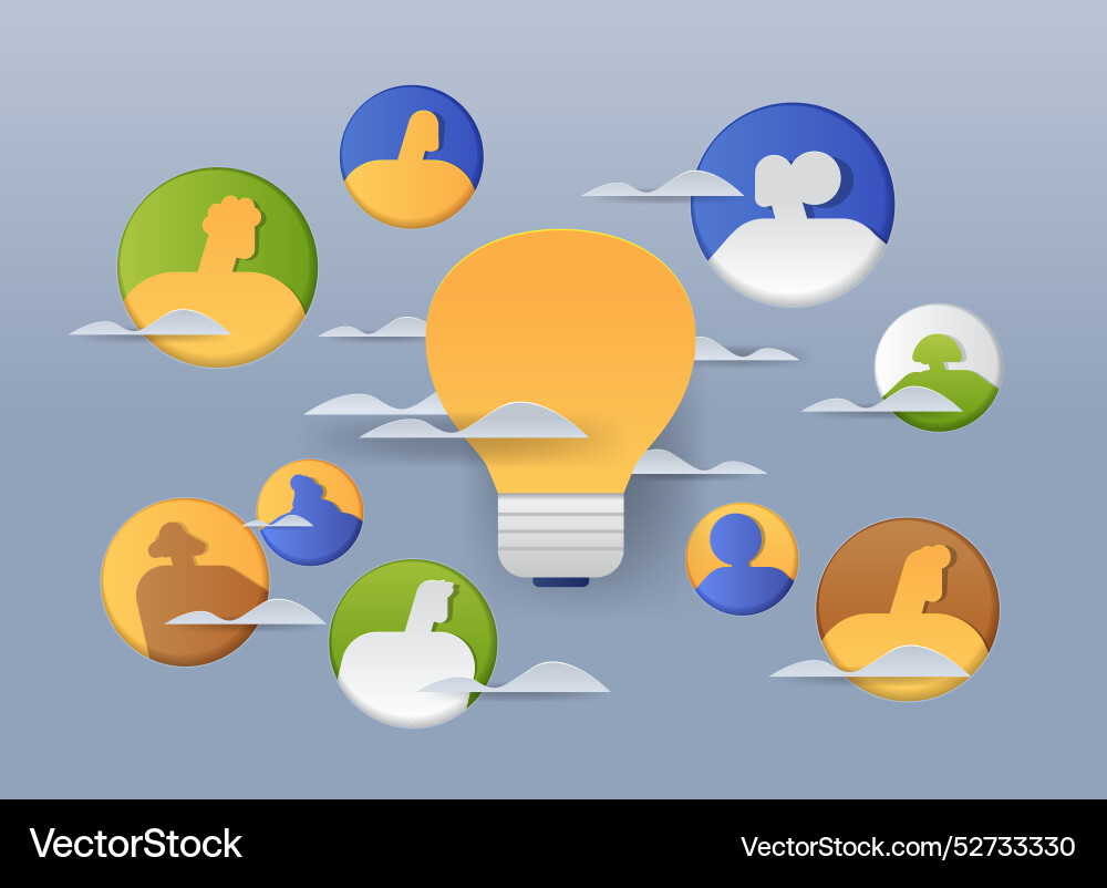 Light bulb with human silhouettes in circles paper Light bulb with human silhouettes in circles paper vector image