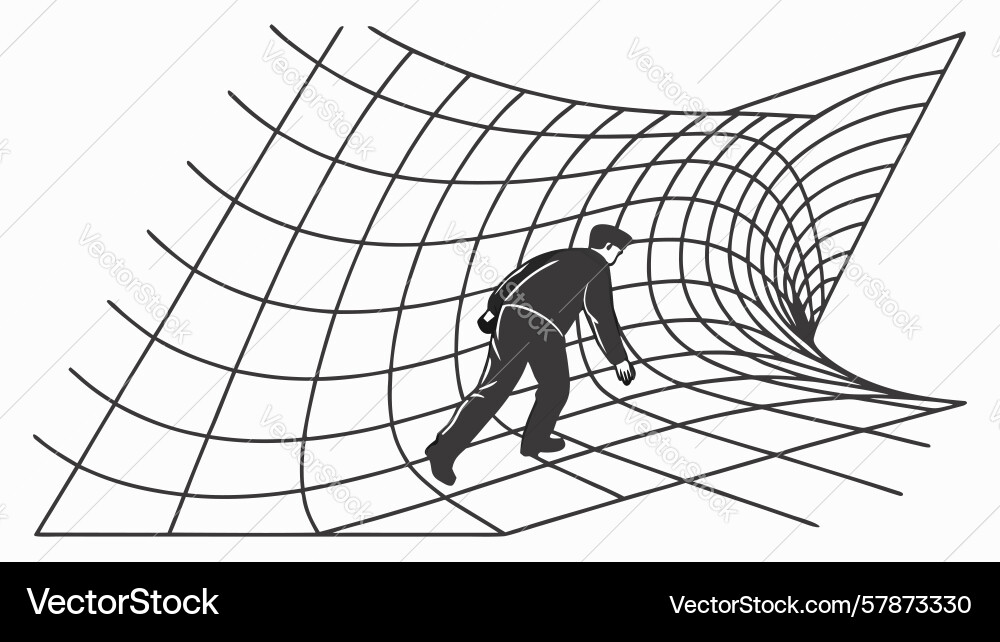Person falling into distorted grid tunnel Vector Image