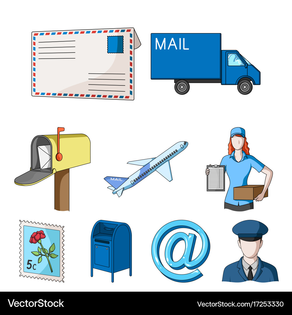 Postman envelope mail box and other attributes vector image