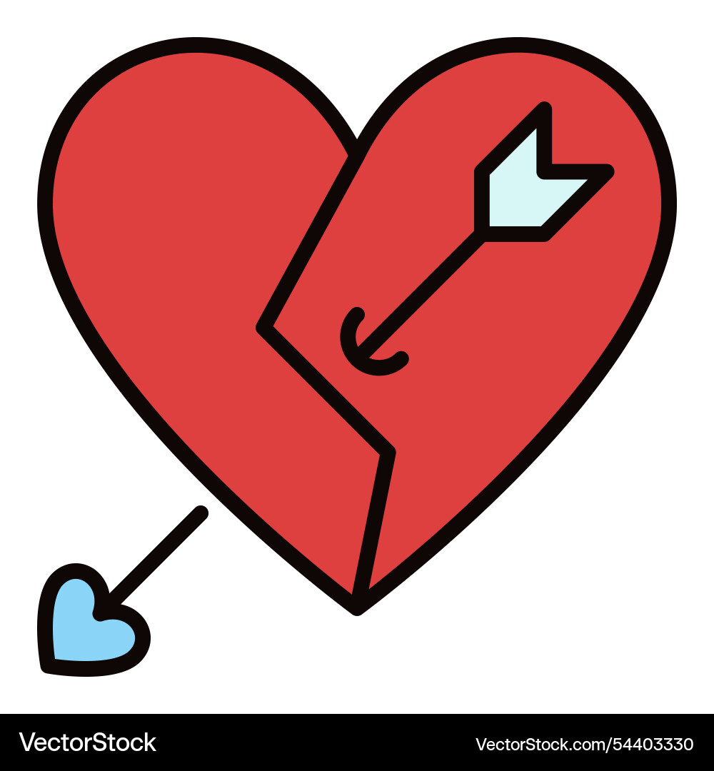Red broken heart with arrow lost affection Vector Image