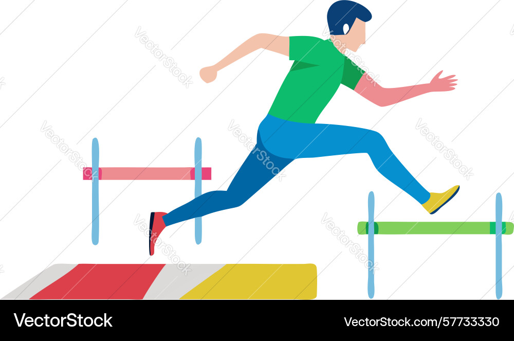 Runner clearing hurdles dynamic track event vector image