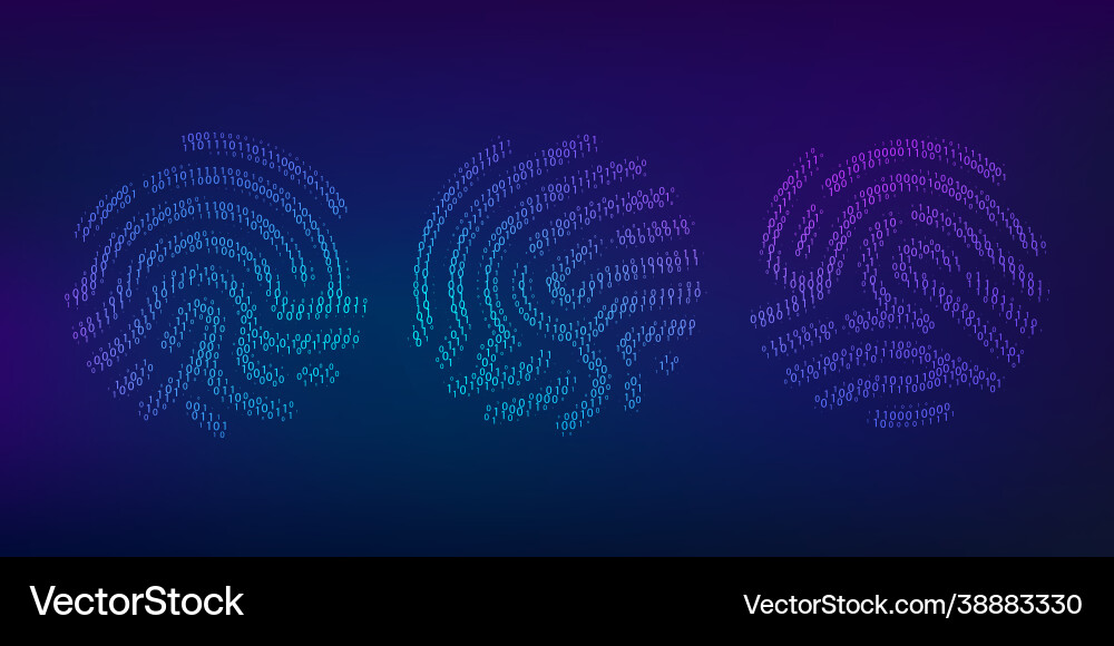 Set binary code fingerprint biometric id Set binary code fingerprint biometric id Vector Image