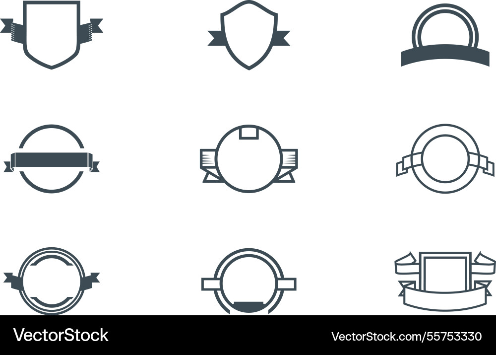 Set of blank empty dark shields shield badge Vector Image