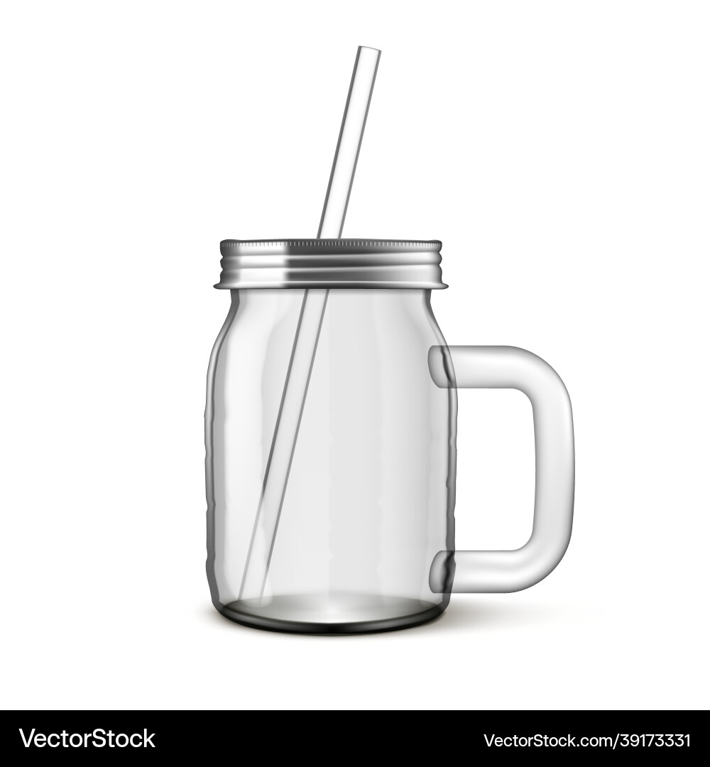 3d clear transparent glass jar with drink tube 3d clear transparent glass jar with drink tube vector image