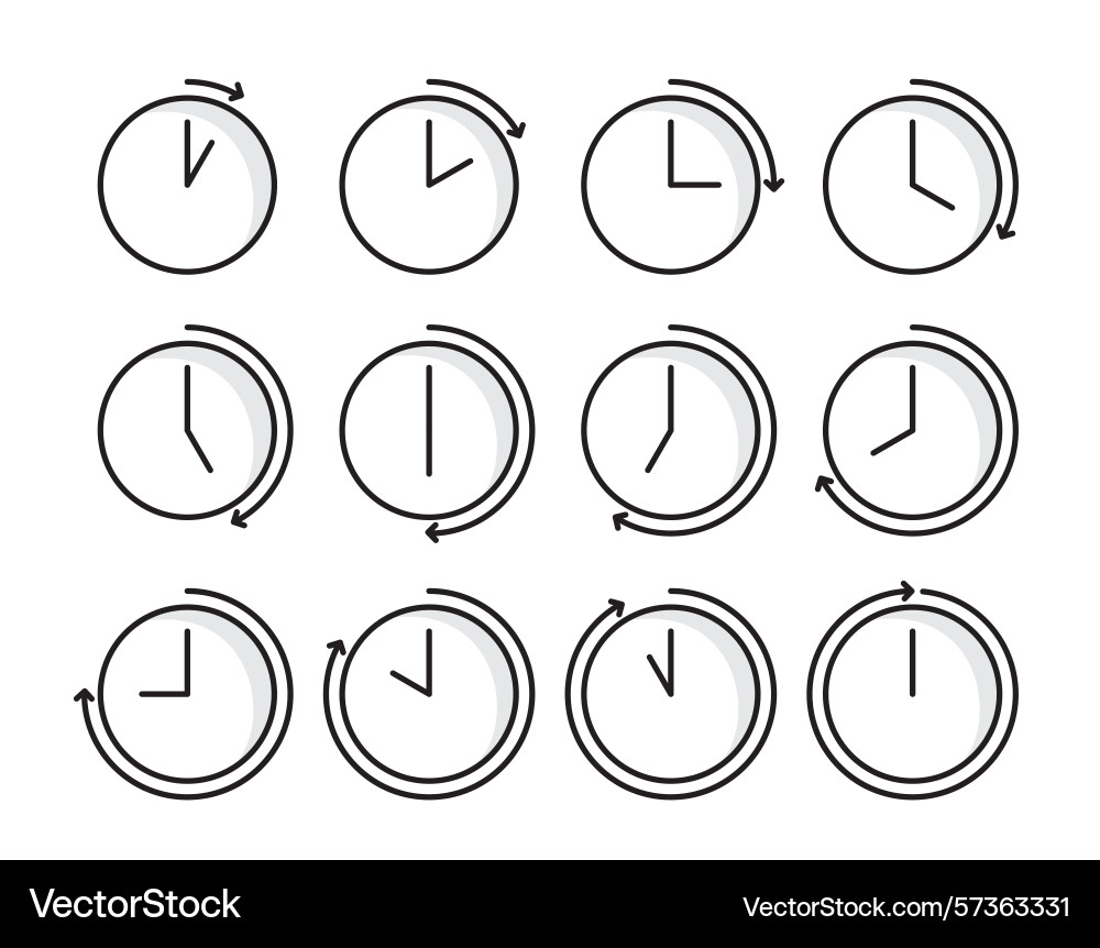 Clock timer icon symbol set isolated flat design Clock timer icon symbol set isolated flat design vector image