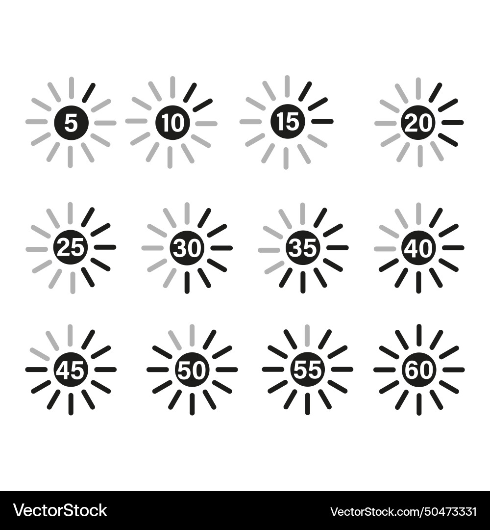 Countdown timer icons set seconds intervals Vector Image