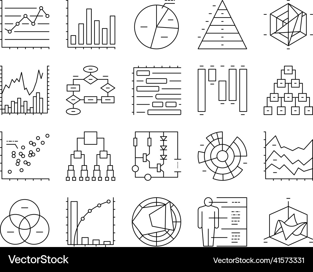 Graph for analyzing and research icons set Graph for analyzing and research icons set vector image