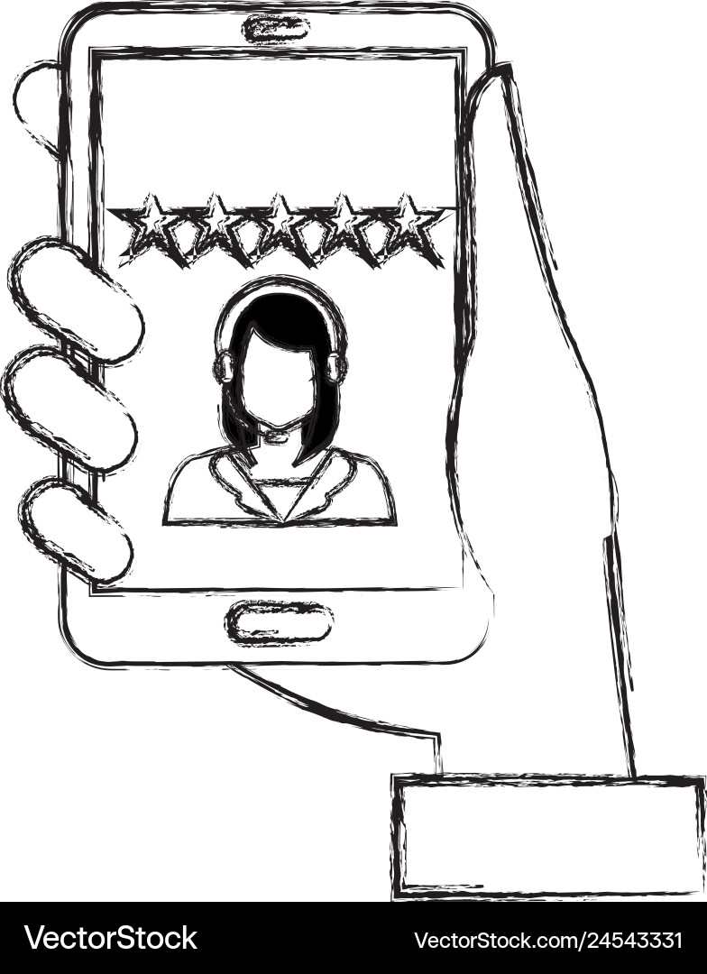 Hand using smartphone with callcenter agent Vector Image