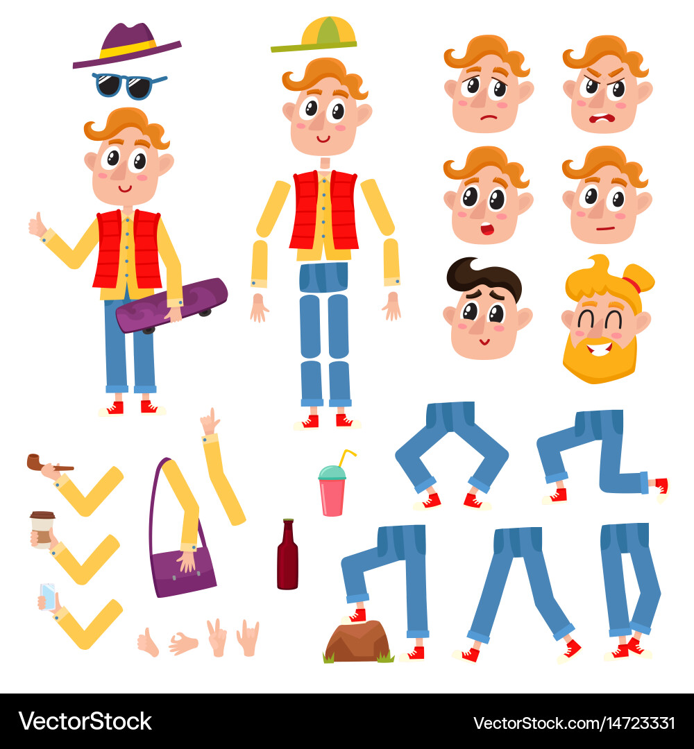Hipster character creation set with different vector image
