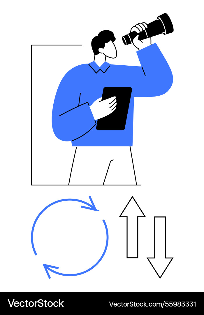 Man holding tablet and using telescope Man holding tablet and using telescope vector image