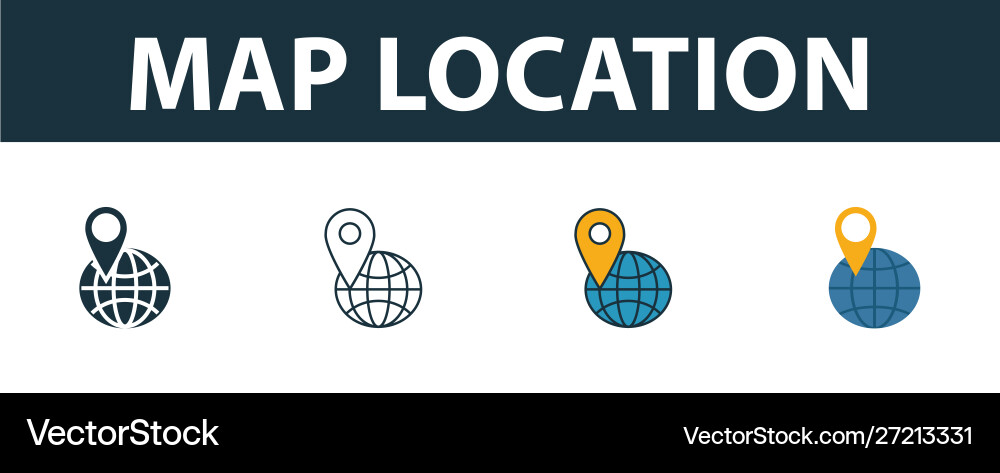 Map location icon set four simple symbols Vector Image