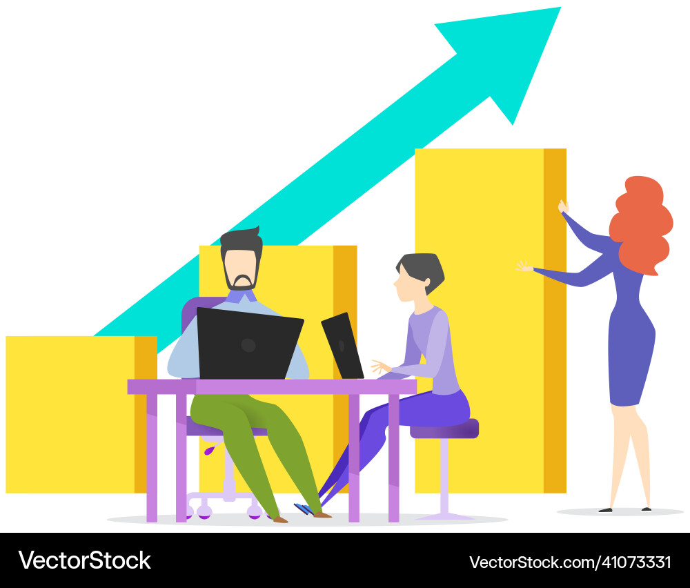 People working with bar chart using computers People working with bar chart using computers vector image