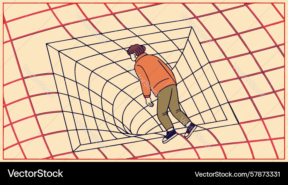 Person in distorted grid perspective abstract Vector Image