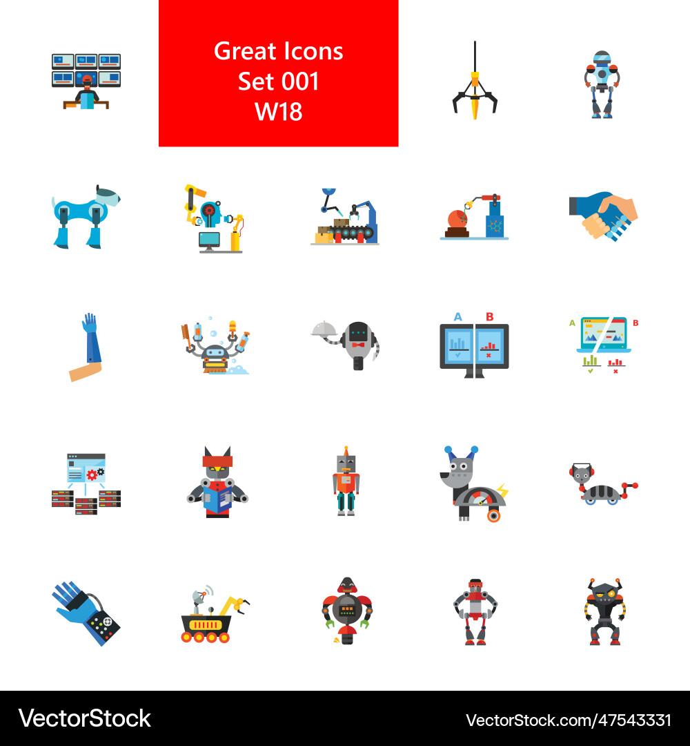 Robots and robotic technology icon set Robots and robotic technology icon set vector image