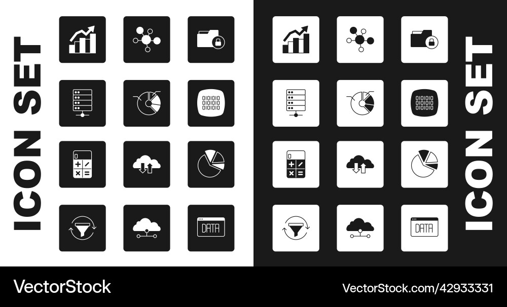 Set folder and lock pie chart infographic server Set folder and lock pie chart infographic server vector image