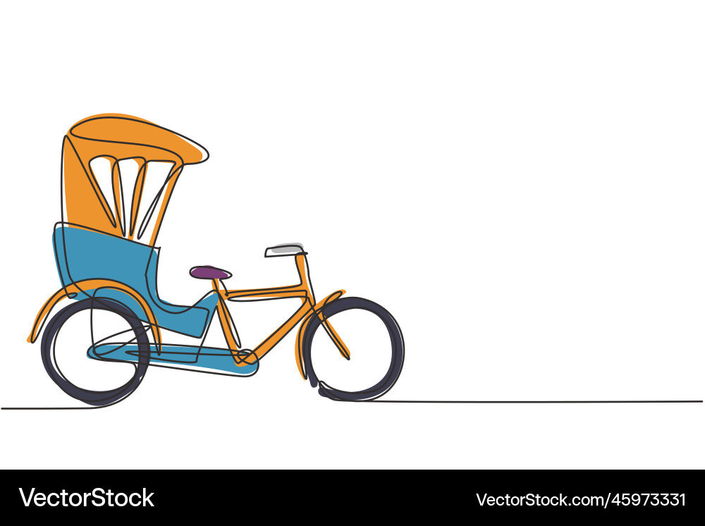 Single continuous line drawing the cycle rickshaw Single continuous line drawing the cycle rickshaw Vector Image