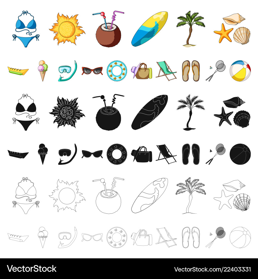Sommer Rest Cartoon Icons in Set-Sammlung Sommer Rest Cartoon Icons in Set-Sammlung vektorbild