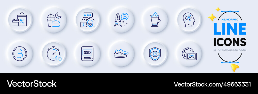 Ssd eye detect and shopping line icons for web Ssd eye detect and shopping line icons for web vector image