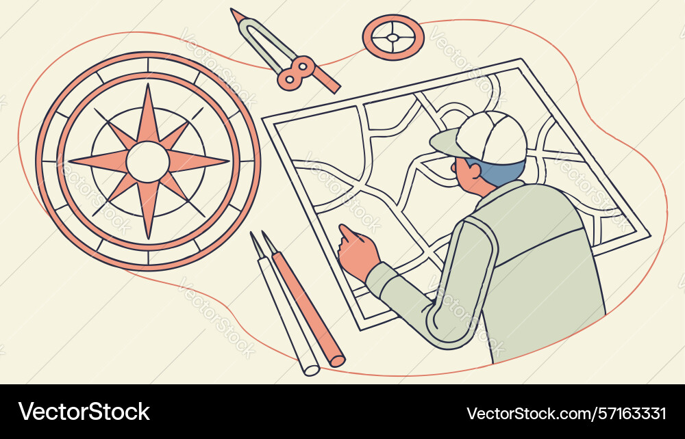 Surveyor working with map and tools design Vector Image