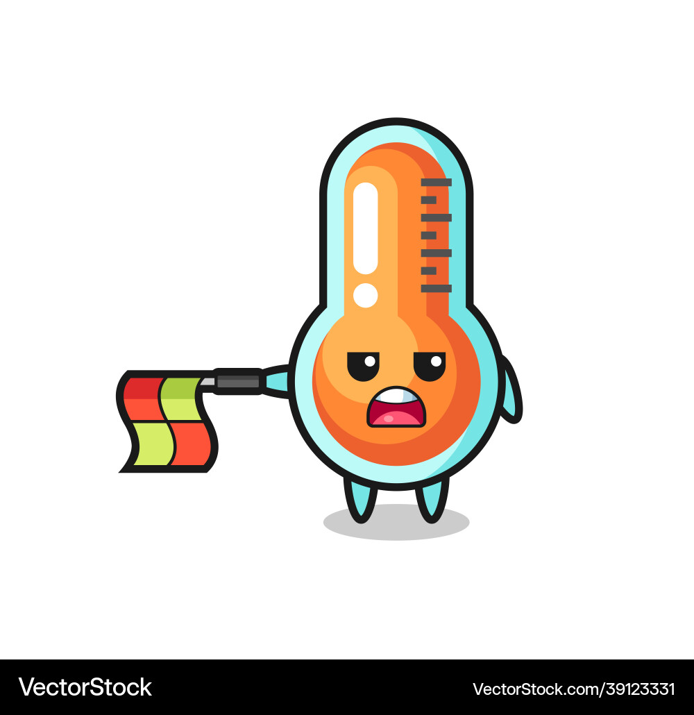 Thermometer character as line judge hold the flag Vector Image