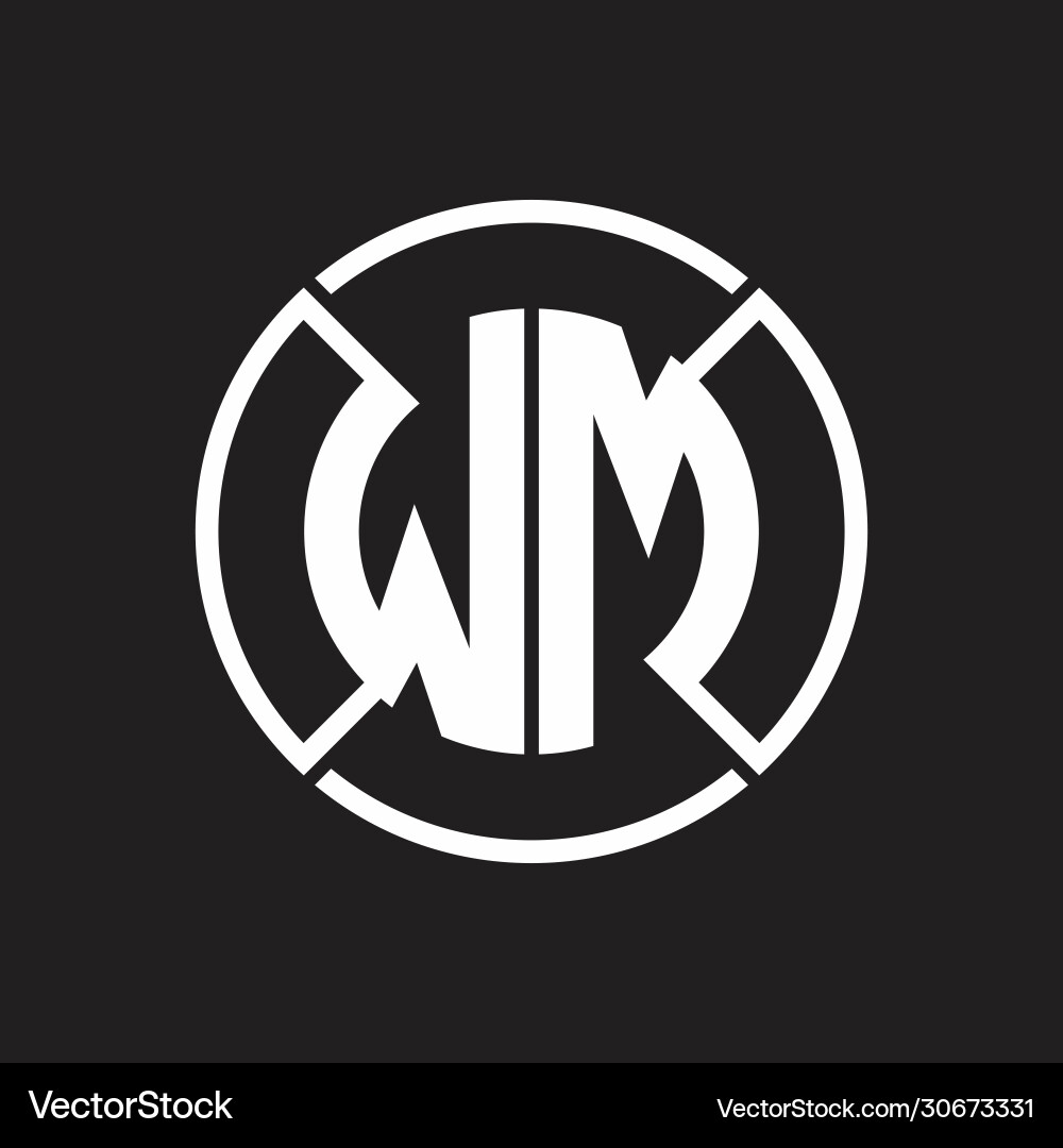 Wm logo monogram with four part circle slash vector image