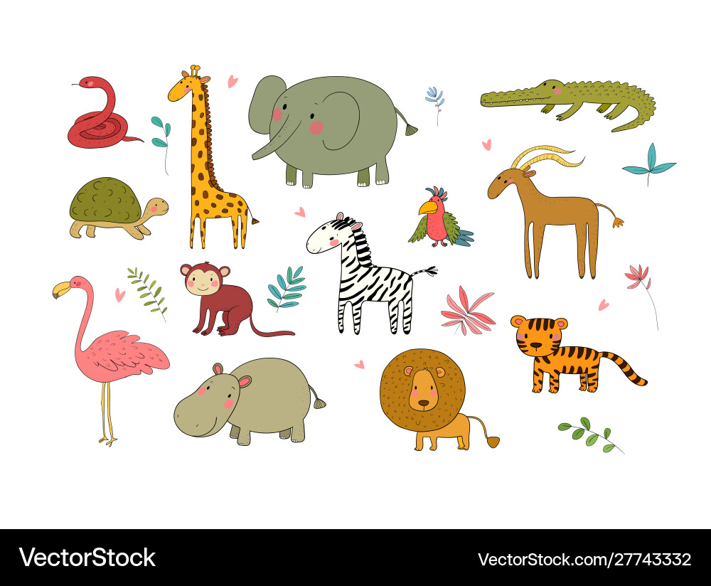 African animals cute cartoon lion and tiger African animals cute cartoon lion and tiger vector image