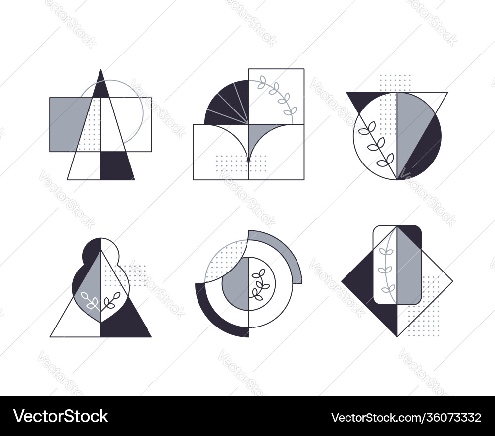 Graphical compositions with line tree icons set Graphical compositions with line tree icons set vector image