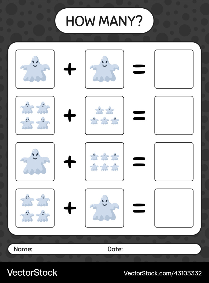 How many counting game with ghost worksheet How many counting game with ghost worksheet vector image
