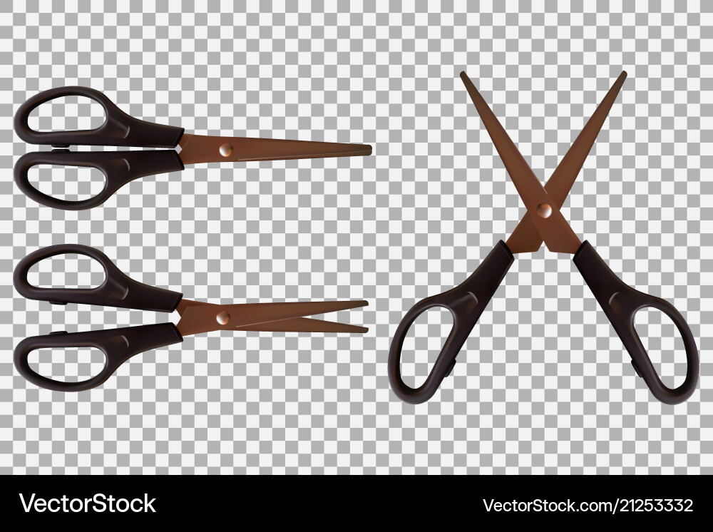 Set of 3 scissors realistic Set of 3 scissors realistic Vector Image