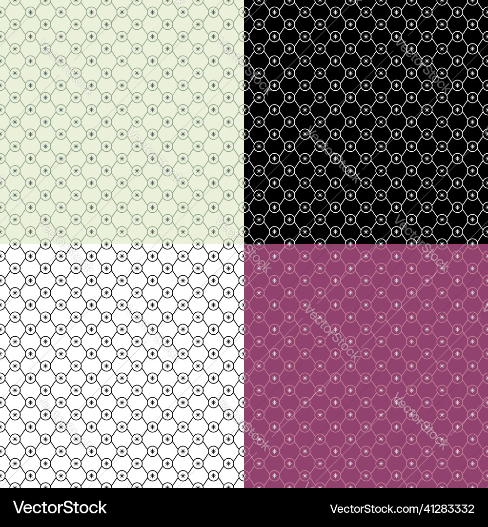 Set of geometric seamless patterns with grid Set of geometric seamless patterns with grid vector image