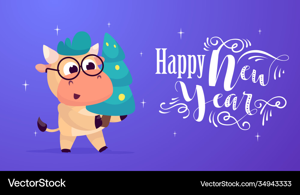 A small bull carries decorated christmas tree A small bull carries decorated christmas tree vector image