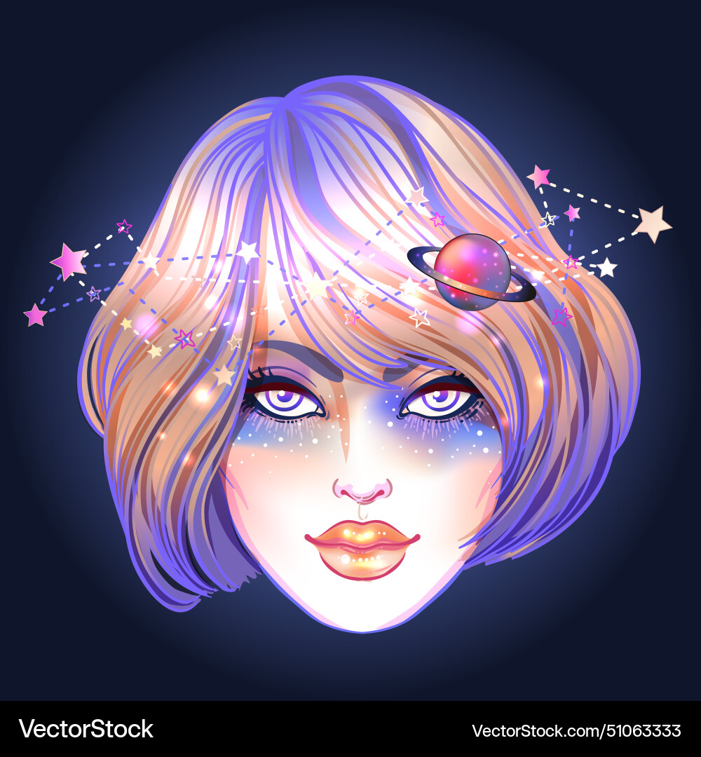 Cute teen girl with galaxy make up dyed purple Cute teen girl with galaxy make up dyed purple vector image