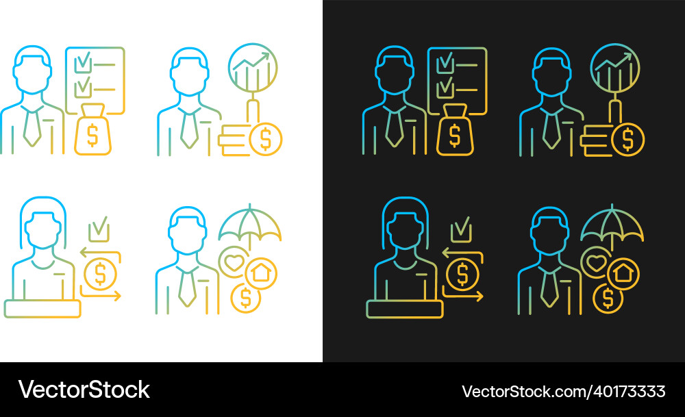 Finance consulting gradient icons set for dark Finance consulting gradient icons set for dark vector image