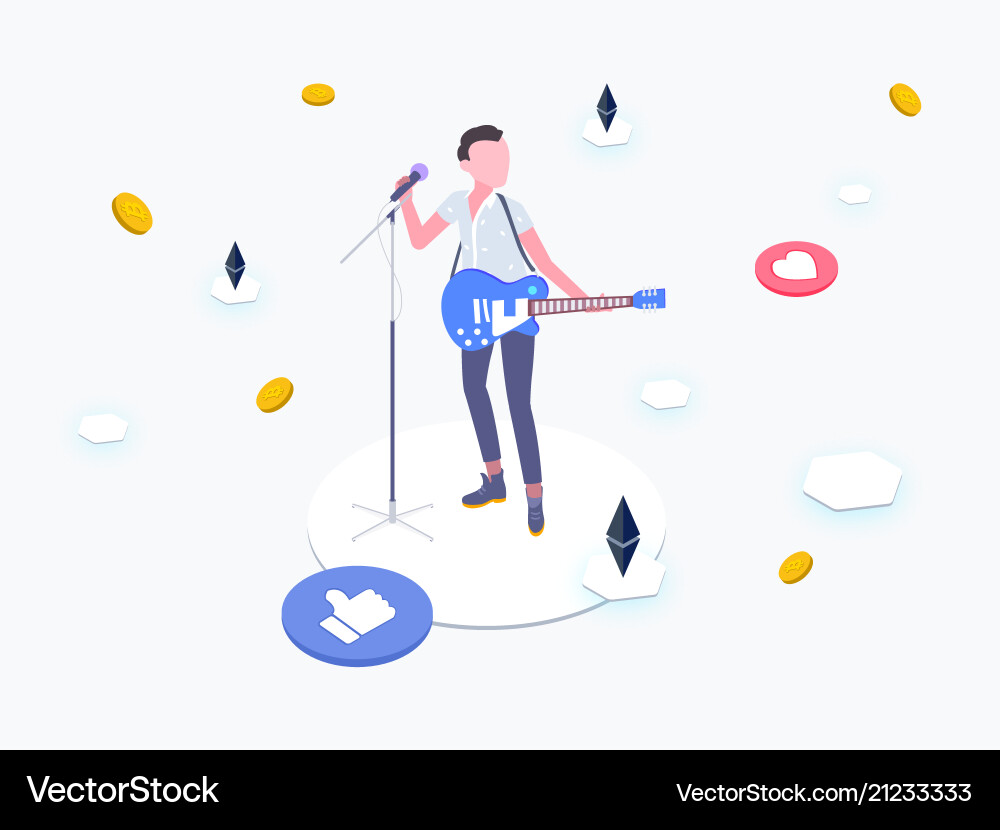 Idol with blockchain platform isometric vector image