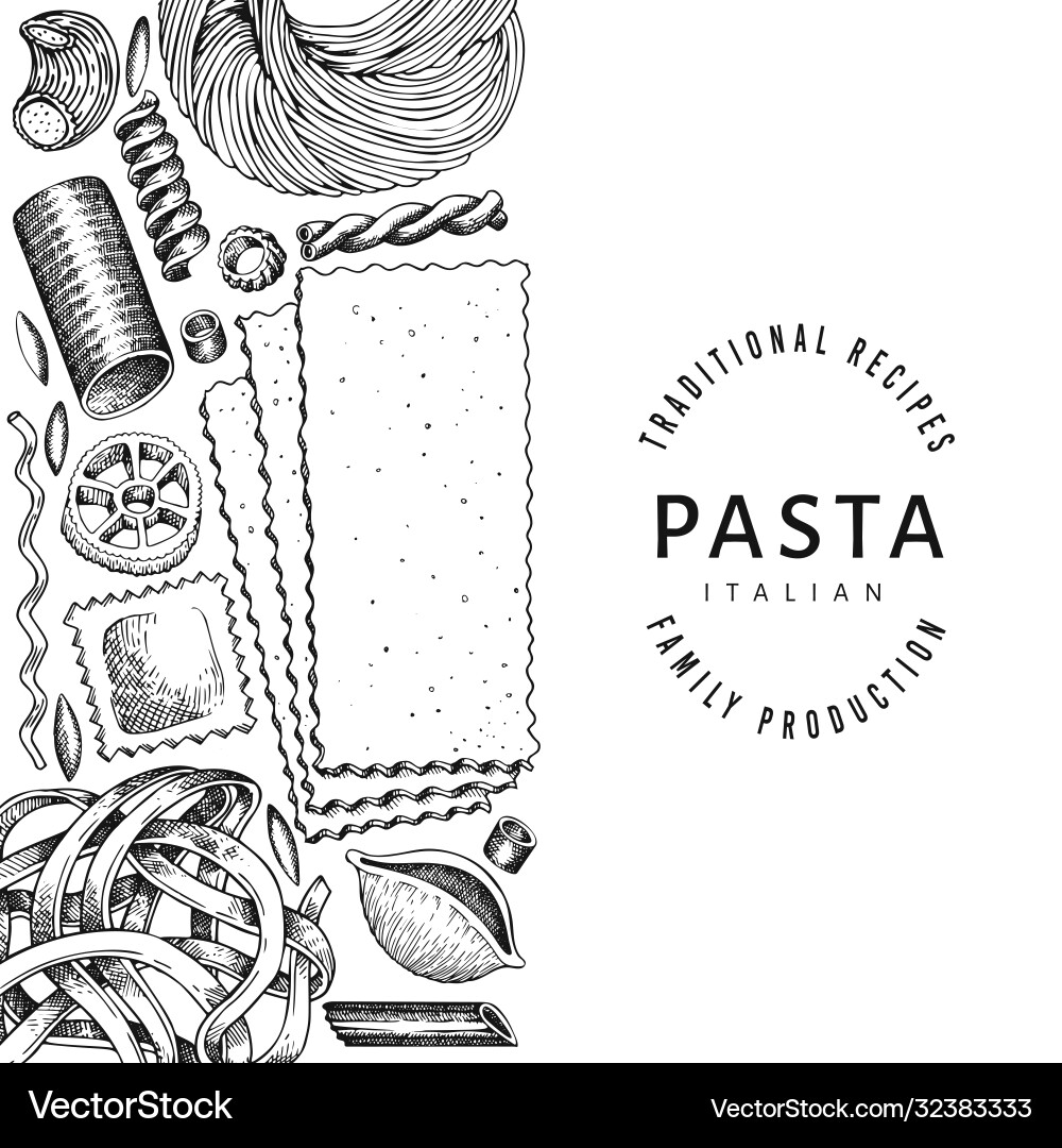 Italian pasta design template hand drawn food Italian pasta design template hand drawn food vector image