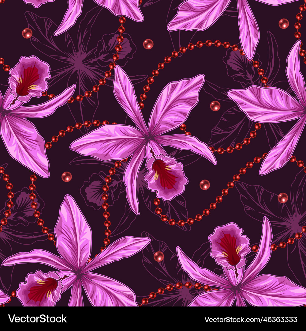 Seamless pattern with orchid string of beads Vector Image