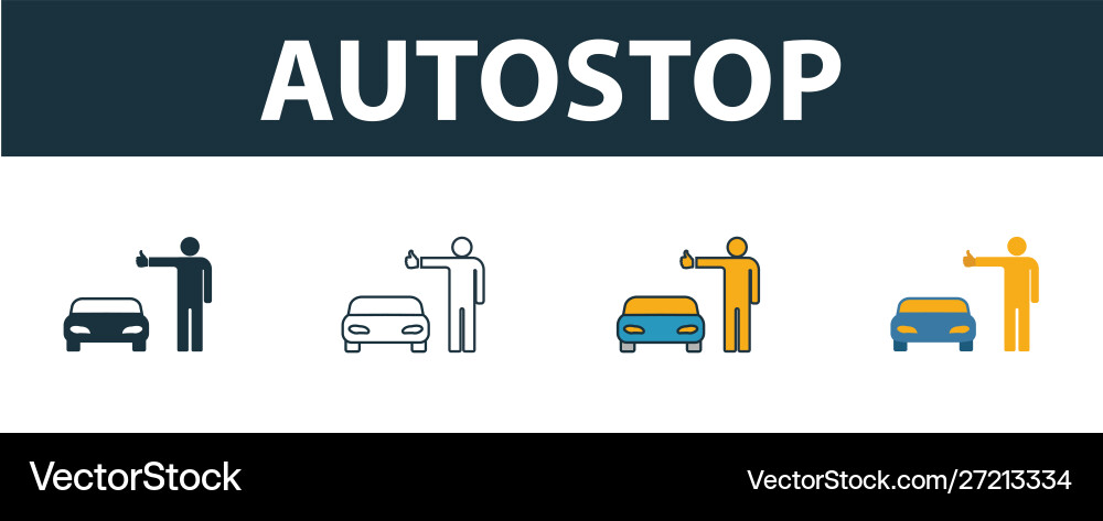Autostop icon set four simple symbols in different vector image