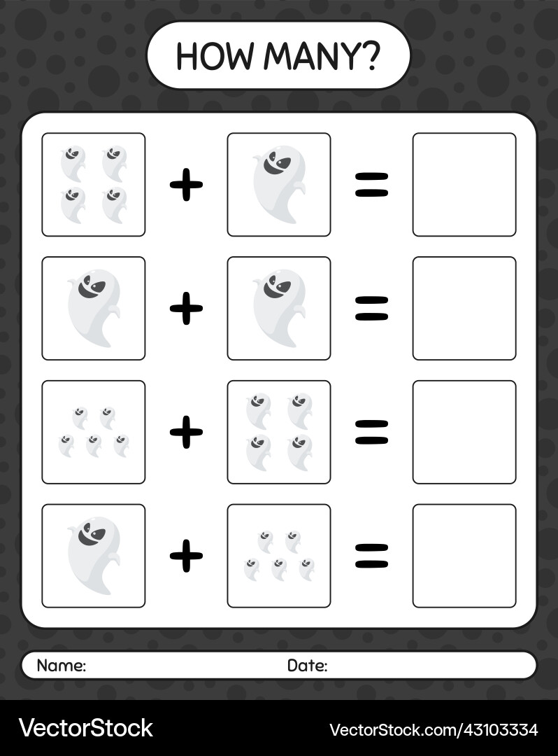 How many counting game with ghost worksheet How many counting game with ghost worksheet Vector Image