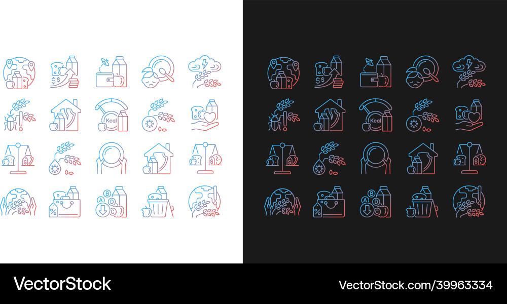 Hunger and food security gradient icons set Hunger and food security gradient icons set vector image
