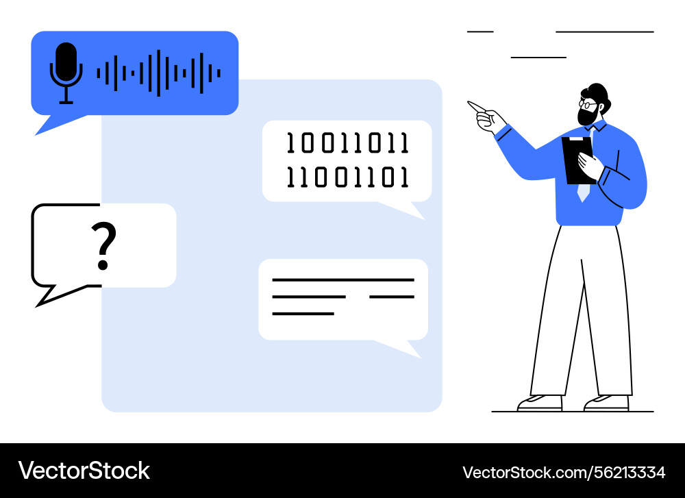 Man explaining digital communication concepts Vector Image