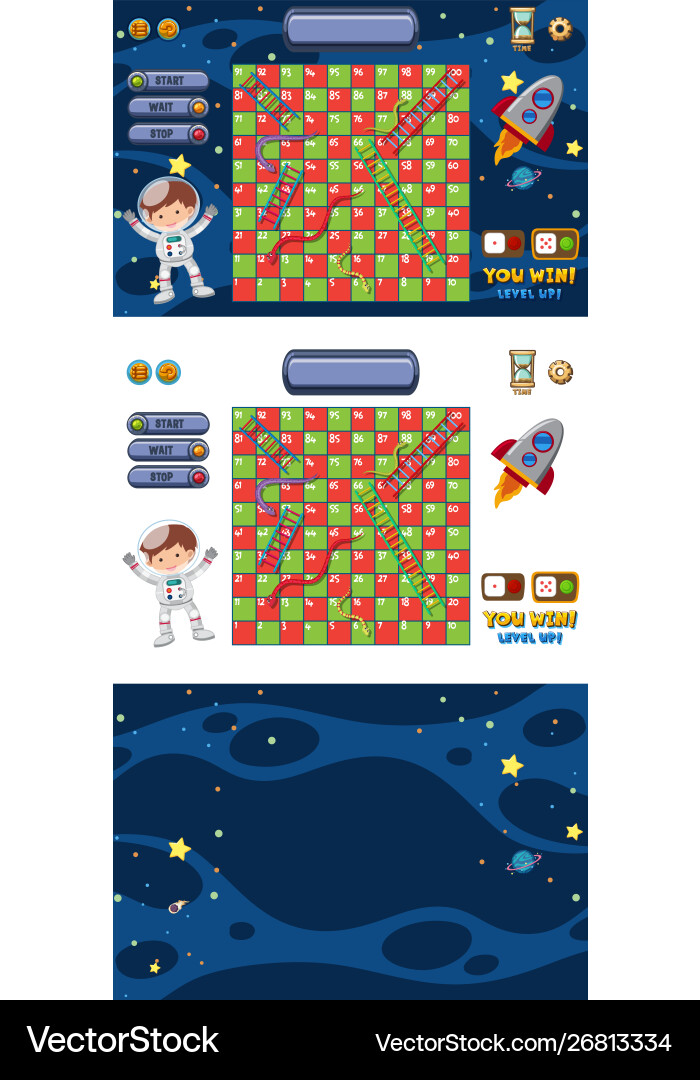 Set game with spaceship and astronaut in space Set game with spaceship and astronaut in space vector image