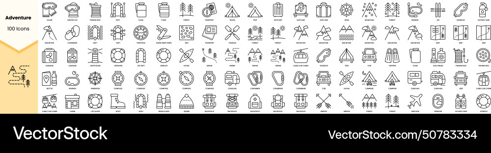 Set of adventure icons simple line art style Set of adventure icons simple line art style vector image