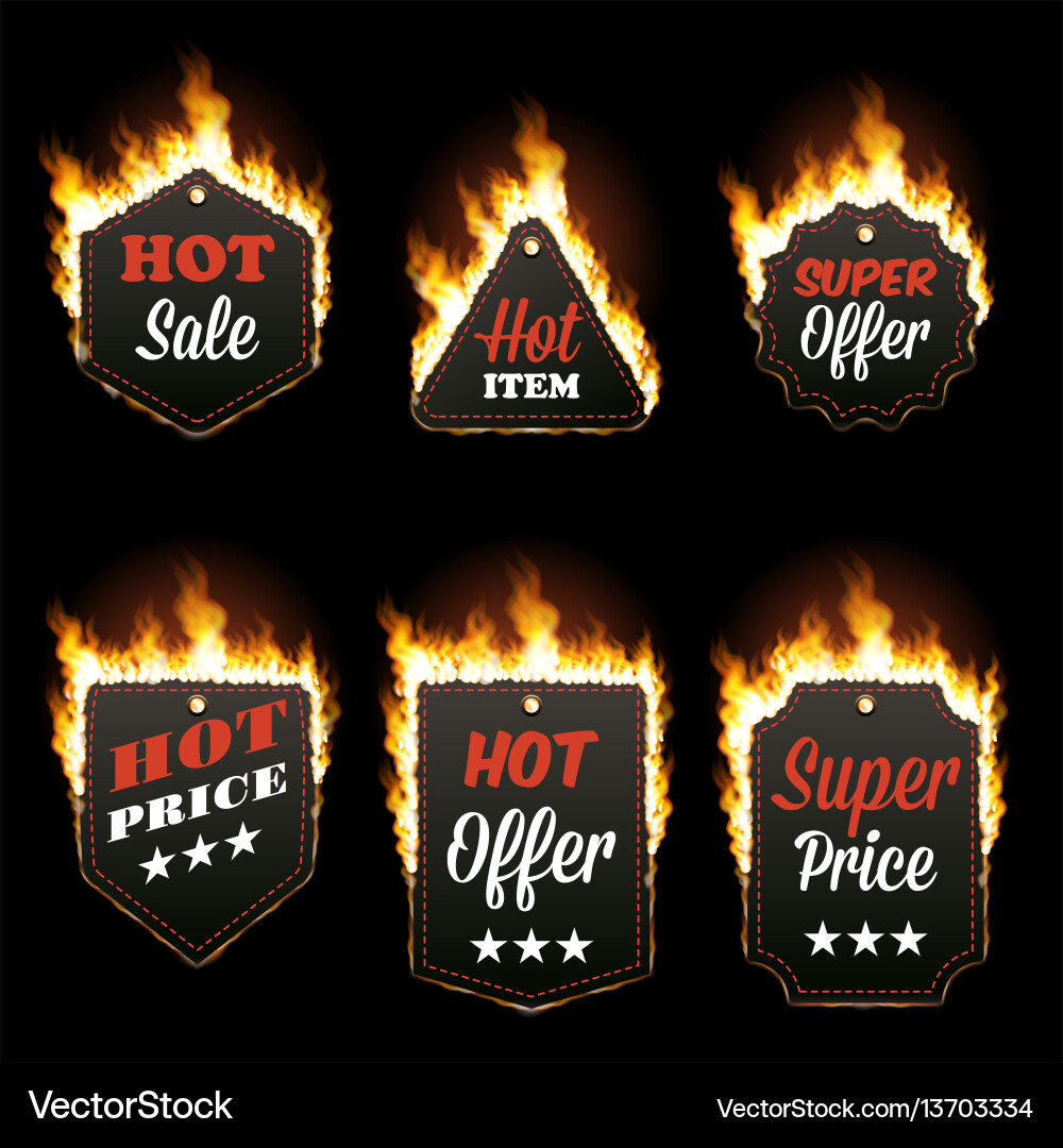 Set of six horizontal frames surrounded with flame Set of six horizontal frames surrounded with flame vector image
