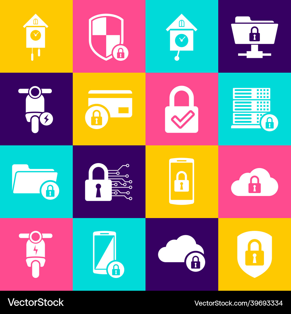Set shield security with lock cloud computing Set shield security with lock cloud computing Vector Image