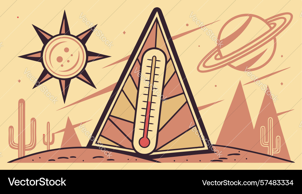 Thermometer with pyramids and setting sun ancient Vector Image