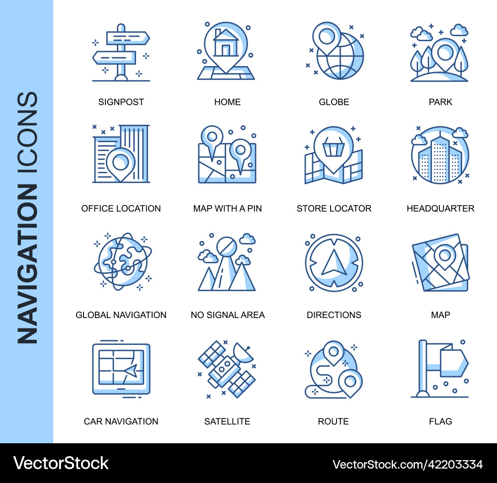 Thin line navigation related icons set vector image