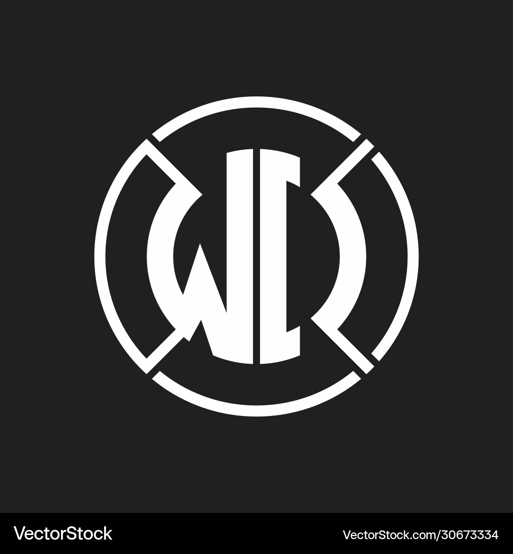 Wo logo monogram with four part circle slash vector image